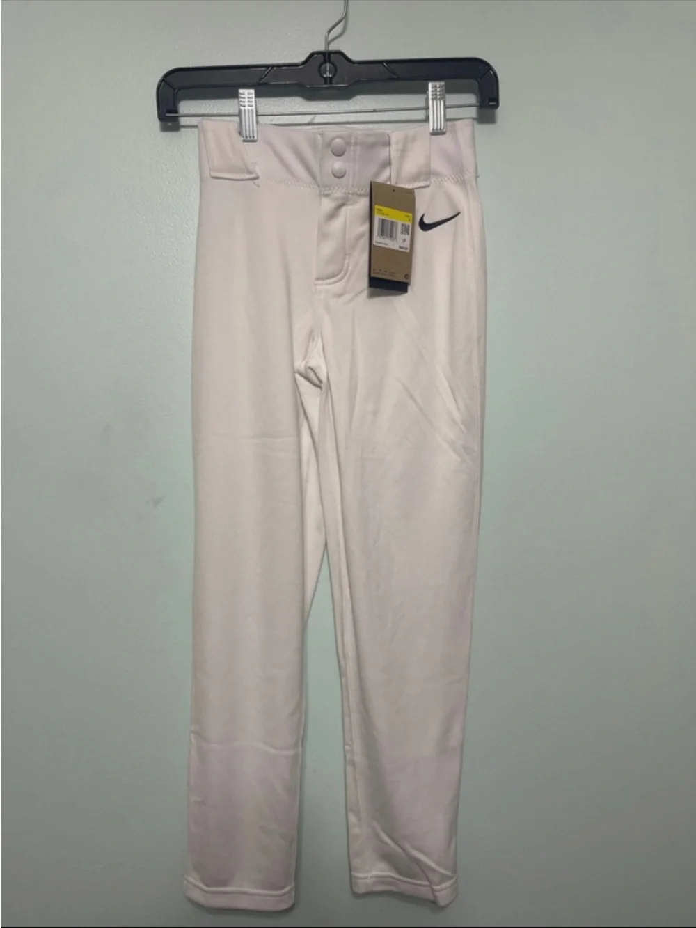 Nike White Youth Baseball Pants with Black Swoosh